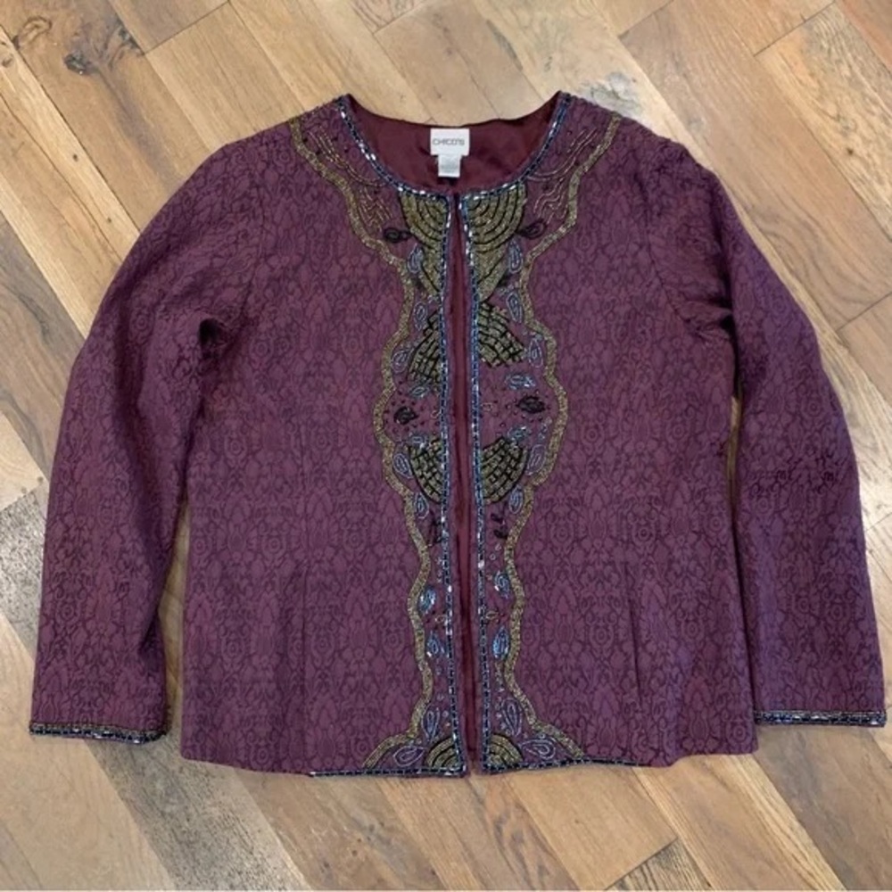 Vintage Chico’s purple beaded jacquard jacket blazer